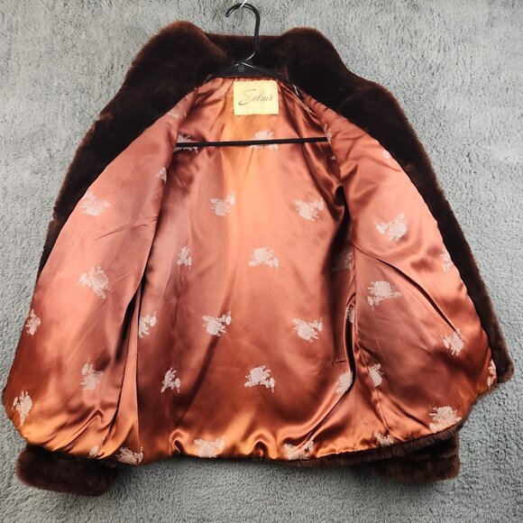 Vintage 60's Faux Fur Coat Women's Burgundy Red SM/Med Lined Mouton Beautiful - Picture 4 of 10